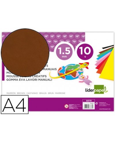 Goma eva liderpapel din a4 60g m2 espesor 15mm marron paquete de 10 hojas