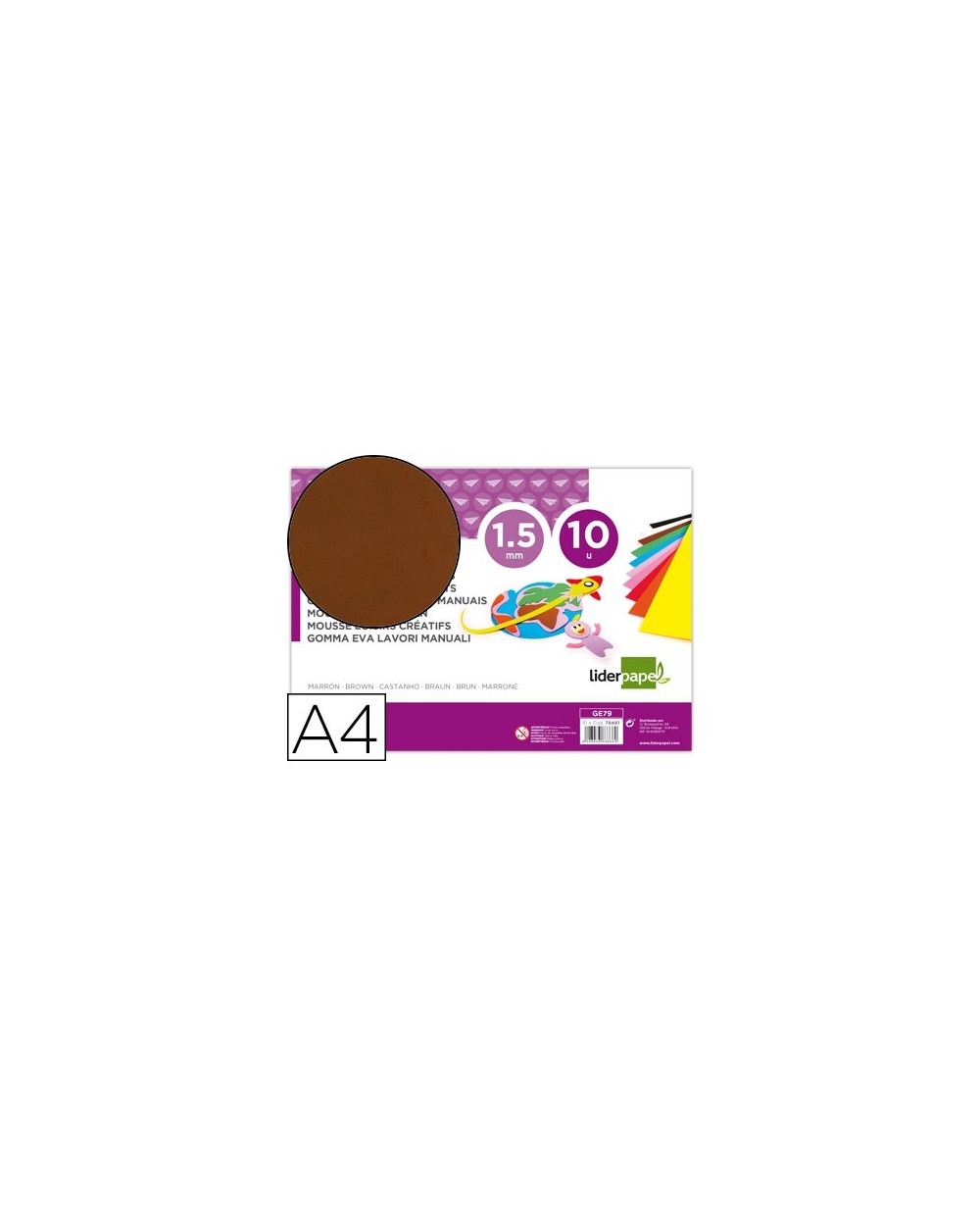 Goma eva liderpapel din a4 60g m2 espesor 15mm marron paquete de 10 hojas