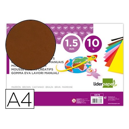 Goma eva liderpapel din a4 60g m2 espesor 15mm marron paquete de 10 hojas