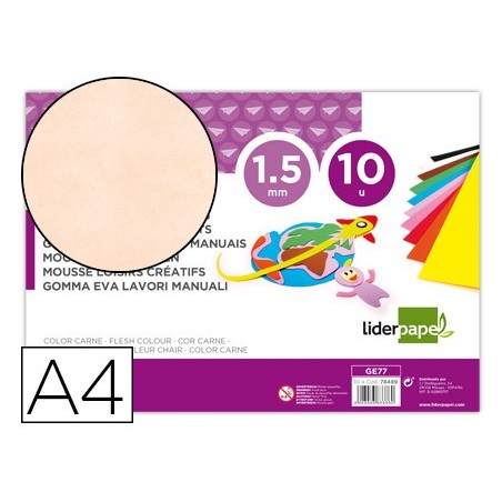 Goma eva liderpapel din a4 60g m2 espesor 15mm carne paquete de 10 hojas