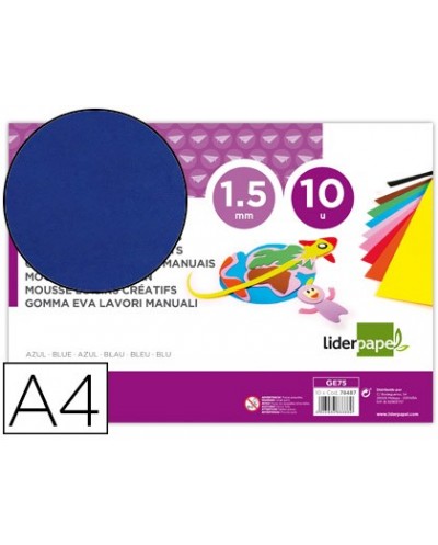 Goma eva liderpapel din a4 60g m2 espesor 15mm azul paquete de 10 hojas