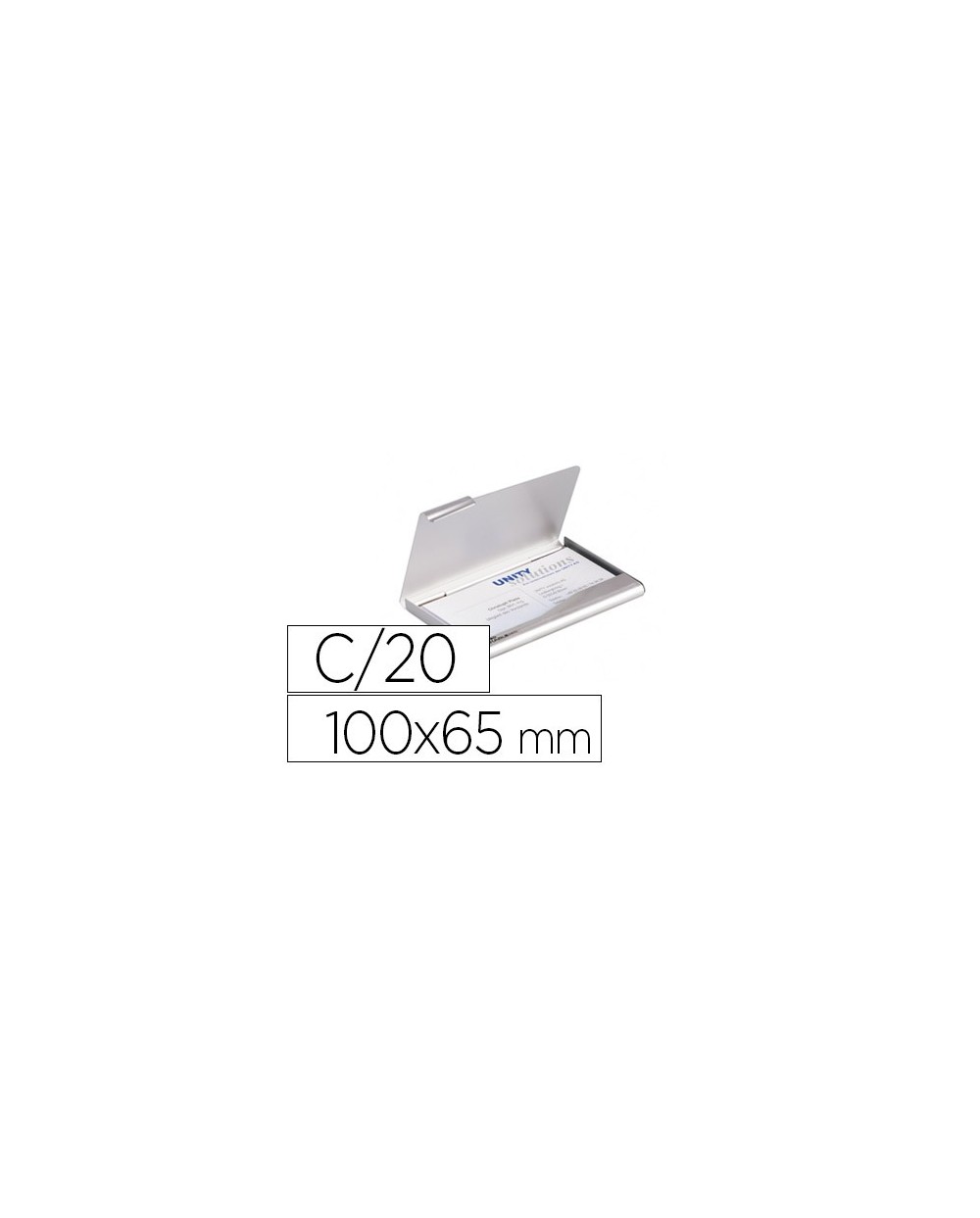 Tarjetero durable aluminio capacidad 20 tarjetas de visitas 55x90 mm color plata 100x65 mm