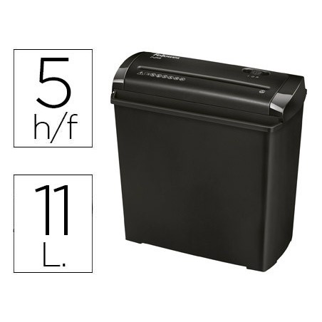 Destructora de documentos fellowes p 25s capacidad de corte 5 hojas corte en tiras papelera 11 litros