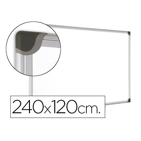 Pizarra blanca bi office magnetica maya w ceramica vitrificada marco de aluminio 240 x 120 cm con bandeja para