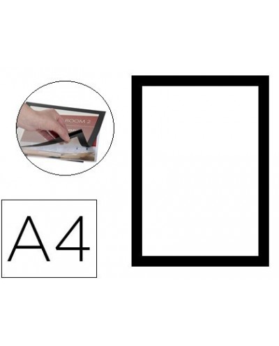 Marco porta anuncios q connect magneto din a4 dorso adhesivo removible color negro pack de 2
