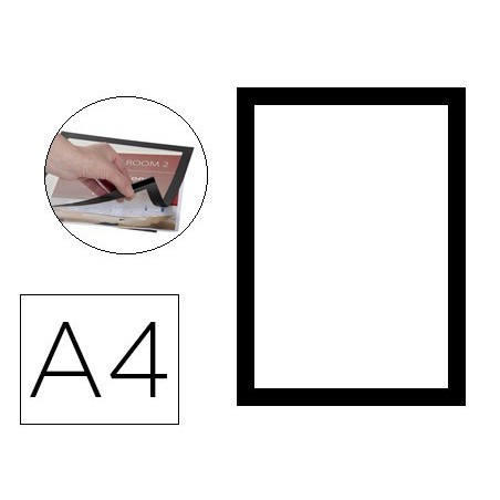 Marco porta anuncios q connect magneto din a4 dorso adhesivo removible color negro pack de 2