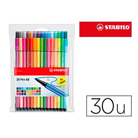 Rotulador stabilo acuarelable pen 68 estuche de 24 colores estandar 6 colores neon