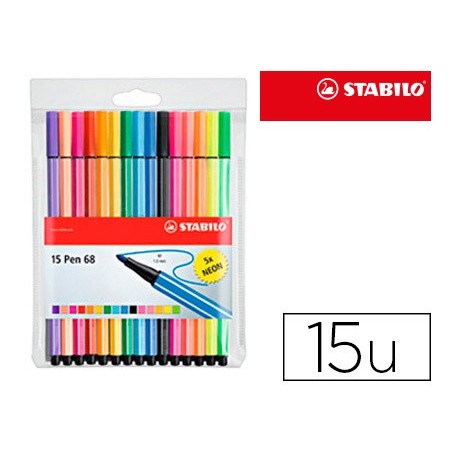 Rotulador stabilo acuarelable pen 68 estuche de 10 colores estandar 5 colores neon