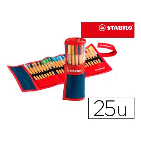 Rotulador stabilo punta de fibra point 88 estuche rollerset de 25 colores surtidos