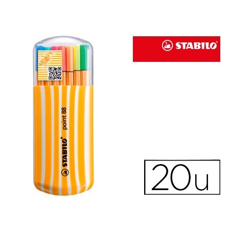 Rotulador stabilo punta de fibra point 88 zebrui estuche de 20 colores neon surtidos