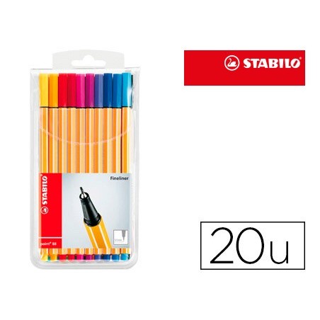 Rotulador stabilo punta de fibra point 88 estuche de 20 colores surtidos