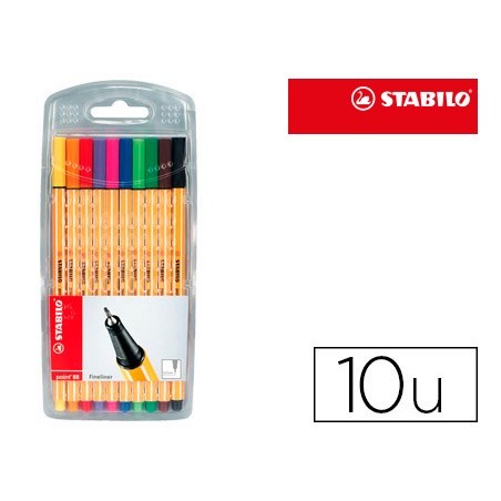 Rotulador stabilo punta de fibra point 88 estuche de 10 colores surtidos