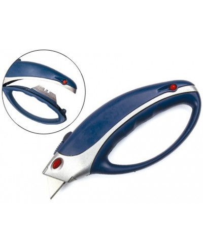 Cuter q connect xs6200 metalico ancho azul y gris con mango de plastico y compartimento para cuchillas