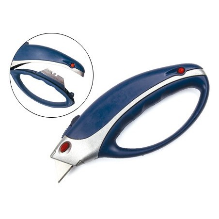 Cuter q connect xs6200 metalico ancho azul y gris con mango de plastico y compartimento para cuchillas