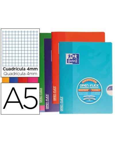 Libreta escolar oxford tapa flexible optik paper openflex 48 hojas 90 gr din a5 cuadro 4 mm colores surtidos