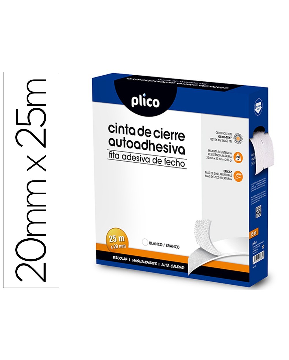 Cinta de cierre adhesiva plico velcro blanco 20mm x 25m