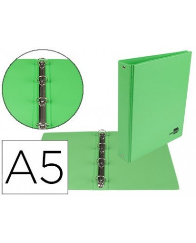 Carpeta de 4 anillas 25 mm redondas liderpapel a5 carton forrado pvc verde