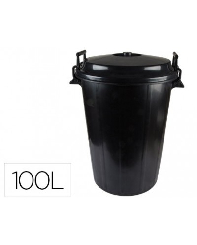 Cubo de basura negro con tapa para bolsas 85x105cm 100 litros