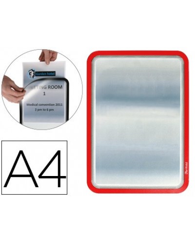 Marco porta anuncios tarifold magneto din a4 dorso adhesivo removible color rojo pack de 2 unidades