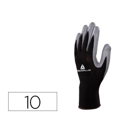 Guantes deltaplus de punto poliester palma de nitrilo especial para mecanica grasas aceites negro gris talla 10