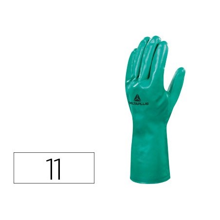 Guantes deltaplus tratado en nitrilo flocado de algodon especial para trabajos con liquidos quimicos talla 11