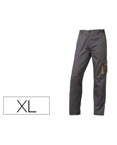 Pantalon de trabajo deltaplus cintura ajustable 5 bolsillos color gris verde talla xl
