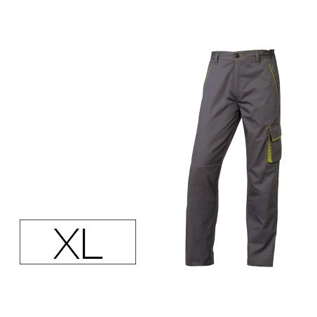 Pantalon de trabajo deltaplus cintura ajustable 5 bolsillos color gris verde talla xl