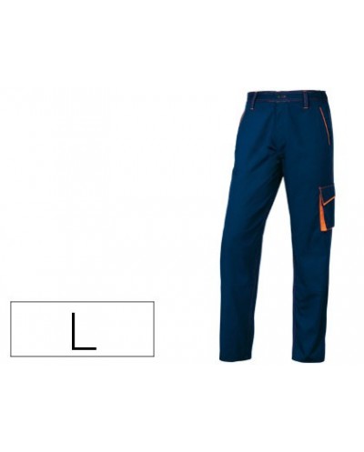 Pantalon de trabajo deltaplus cintura ajustable 5 bolsillos color azul naranja talla l