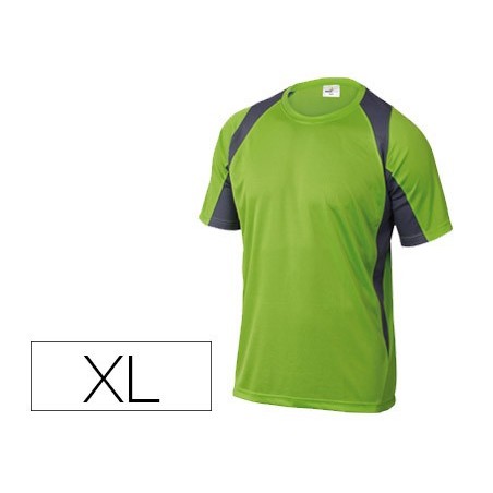 Camiseta deltaplus poliester manga corta cuello redondo tratamiento secado rapido color verde gris talla xl