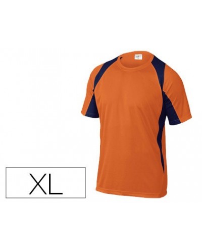 Camiseta deltaplus poliester manga corta cuello redondo tratamiento secado rapido color naranja marino talla xl