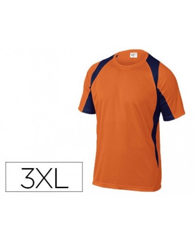 Camiseta deltaplus poliester manga corta cuello redondo tratamiento secado rapido color naranja marino talla 3xl