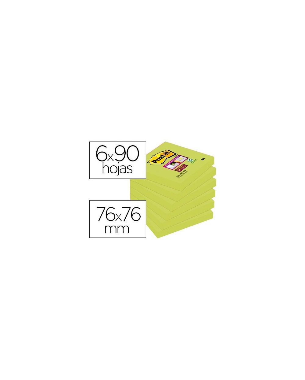 Bloc de notas adhesivas quita y pon post it super sticky 76x76 mm con 90 hojas 654 verde esparrago