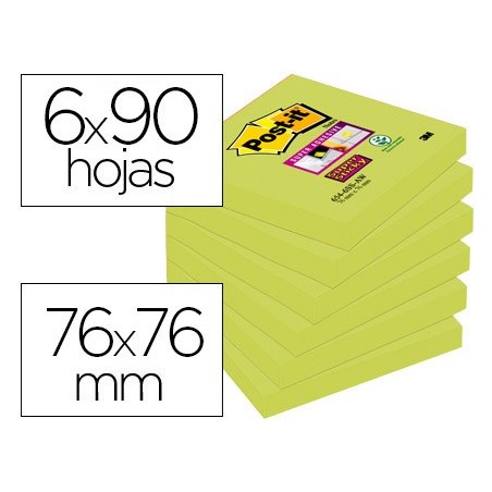 Bloc de notas adhesivas quita y pon post it super sticky 76x76 mm con 90 hojas 654 verde esparrago