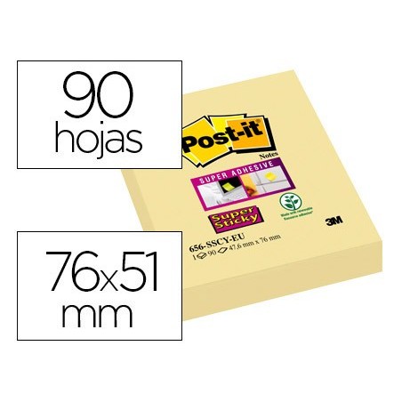 Bloc de notas adhesivas quita y pon post it super sticky 51x78 mm con 90 hojas 565 amarillo canario