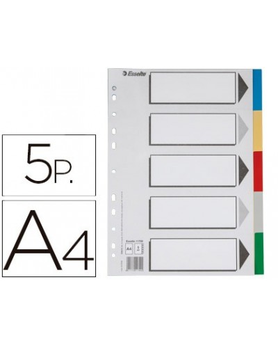 Separador esselte plastico juego de 5 separadores din a4 con 5 colores multitaladro