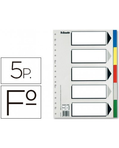 Separador esselte plastico juego de 5 separadores folio con 5 colores multitaladro