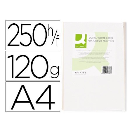 Papel fotocopiadora q connect ultra white din a4 120 gramos paquete de 250 hojas