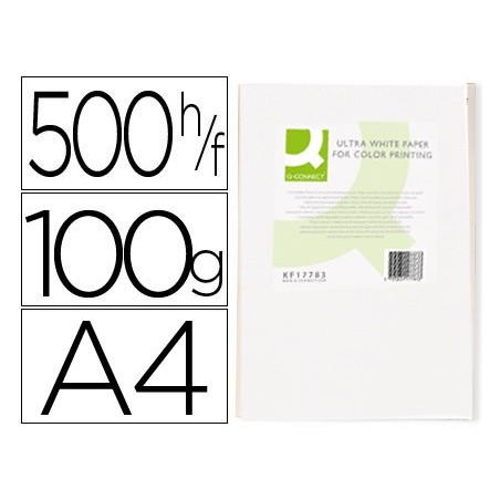 Papel fotocopiadora q connect ultra white din a4 100 gramos paquete de 500 hojas