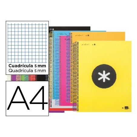 Cuaderno espiral liderpapel a4 micro antartik tapa forrada 120h 100 gr cuadro5mm 5 bandas 4 taladros colores surtidos s