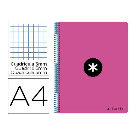 Cuaderno espiral liderpapel a4 micro antartik tapa dura 80h 100 gr cuadro 5mm sin bandas 4 taladros color rosa fluor