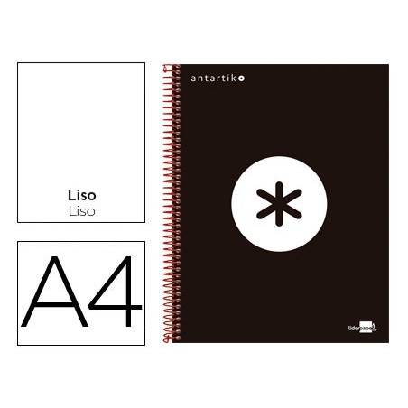 Cuaderno espiral liderpapel a4 micro antartik tapa forrada 120h 100 gr liso con bandas 4 taladros color negro