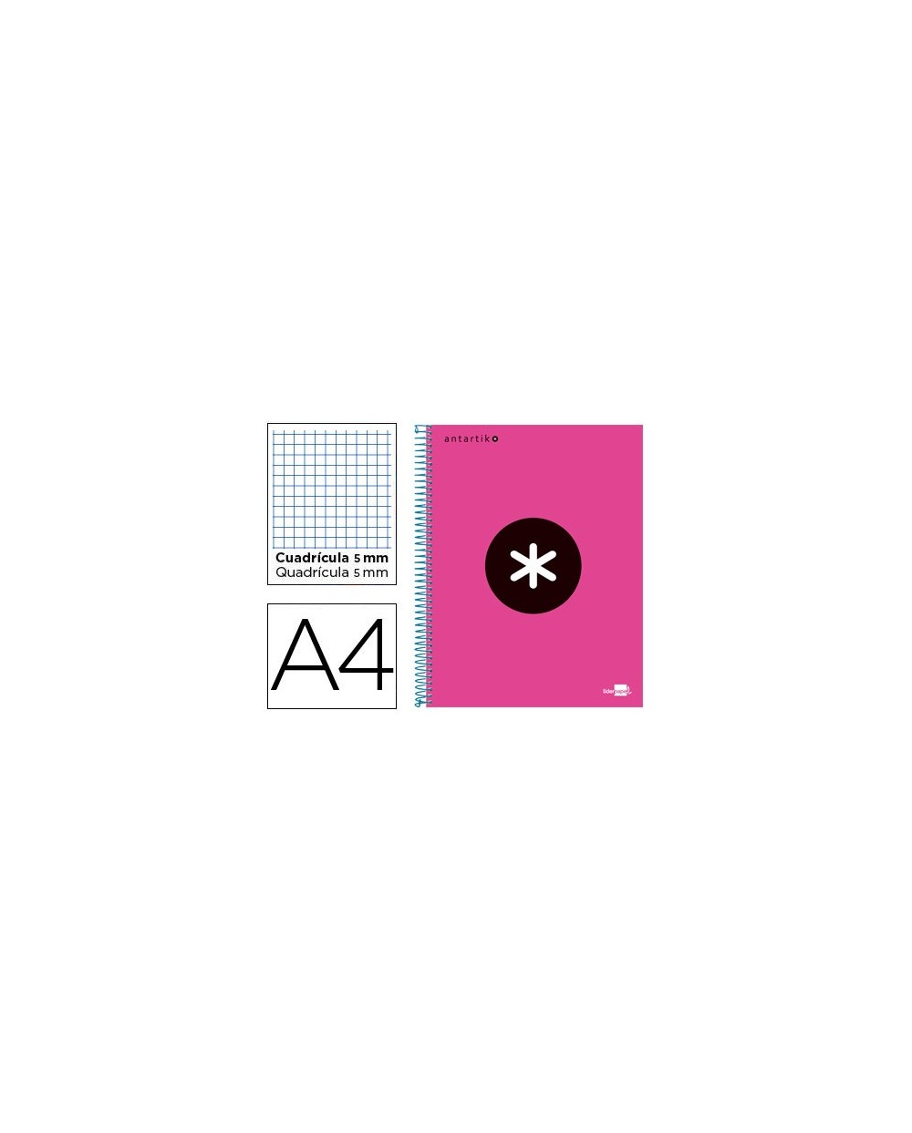Cuaderno espiral liderpapel a4 micro antartik tapa forrada 120h 100 gr cuadro5mm 5 bandas 4 taladros color rosa