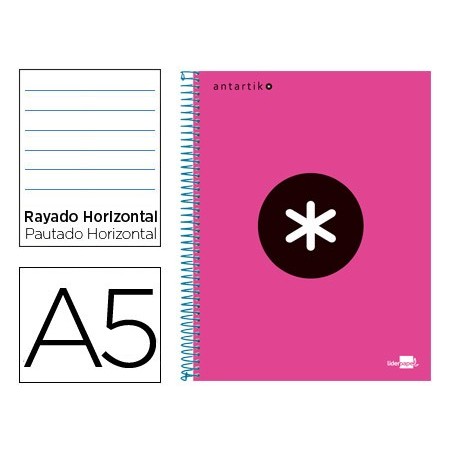 Cuaderno espiral liderpapel a5 micro antartik tapa forrada 120h 100 gr horizontal 5 bandas 6 taladros color rosa