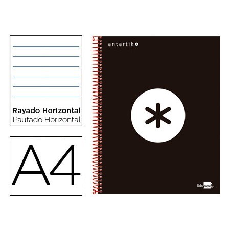 Cuaderno espiral liderpapel a4 micro antartik tapa forrada 120h 100 gr horizontal 5 bandas 4 taladros color negro