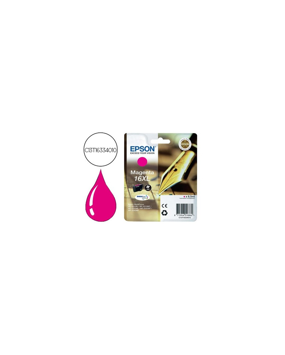 Ink jet epson 16xl wf2010w wf2510wf wf2520nf wf2530wf wf2540wf magenta 450 pag