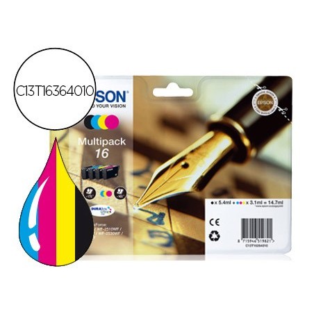 Ink jet epson 16xl multipack workforce wf 2010w wf 2510wf wf 2520nf wf 2530wf wf 2540wf negro amarillo cian y magenta