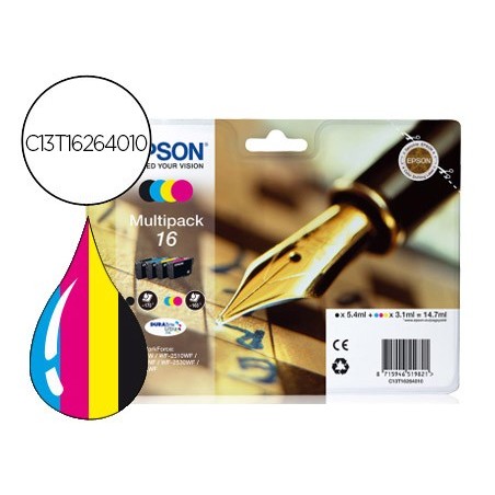 Ink jet epson 16 multipack workforce wf 2010w wf 2510wf wf 2520nf wf 2530wf wf 2540wf negro amarillo cian y magenta