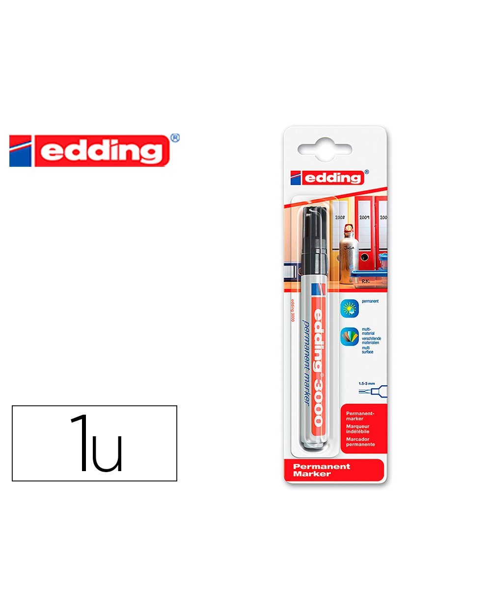 Rotulador edding marcador permanente 3000 negro n1 punta redonda 15 3 mm blister de 1 unidad