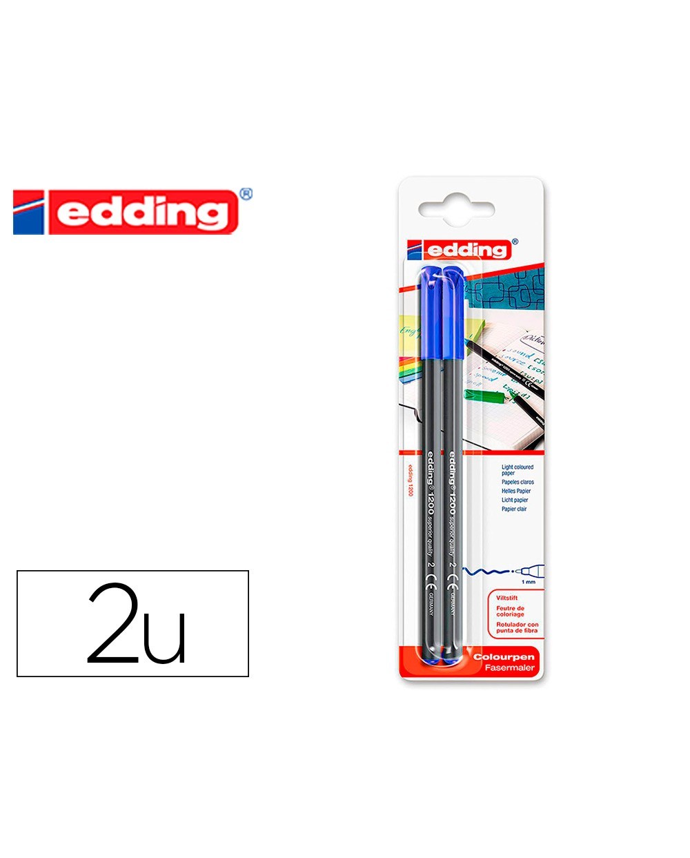 Rotulador edding punta fibra 1200 azul n3 punta redonda 05 mm blister de 2 unidades