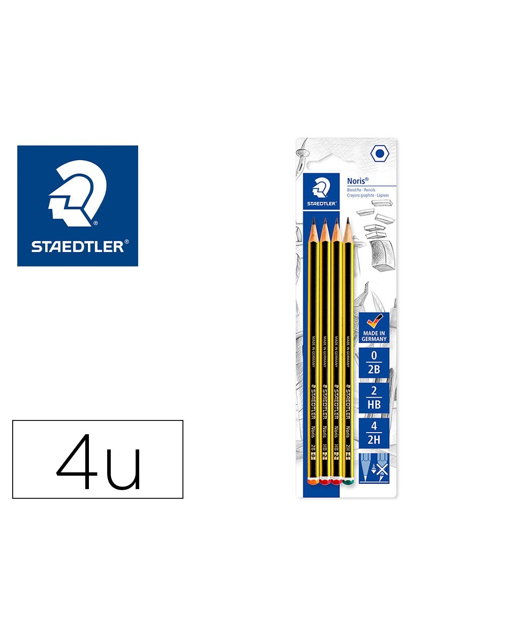 Lapices de grafito staedtler noris blister de 2 unidades n 2 hb 1 unidad n 0 2b 1 unidad n 4 2h